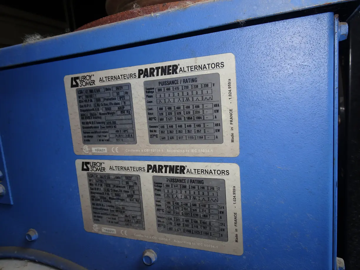 Inside label for Insersoll-Rand S400 power generator